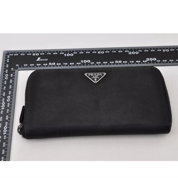 PRADA Logo Plate Long Wallet Tessuto Nylon Saffiano Leather Auth w/Card - Picture 8 of 8